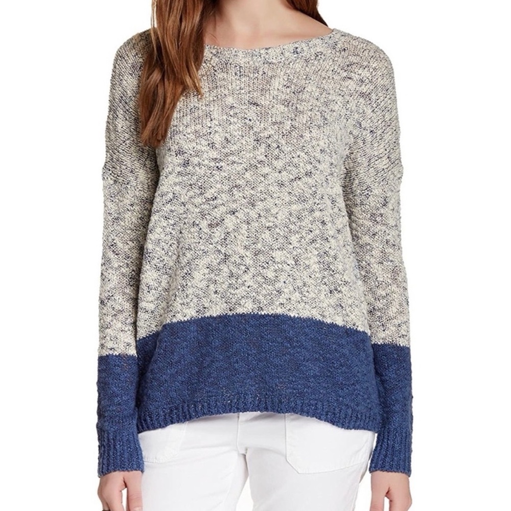 Vince Linen Cotton Marled Textured Knit Drop Shoulder Colorblock Sweater size XS